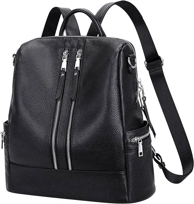 Premium Black Leather Backpack for Women