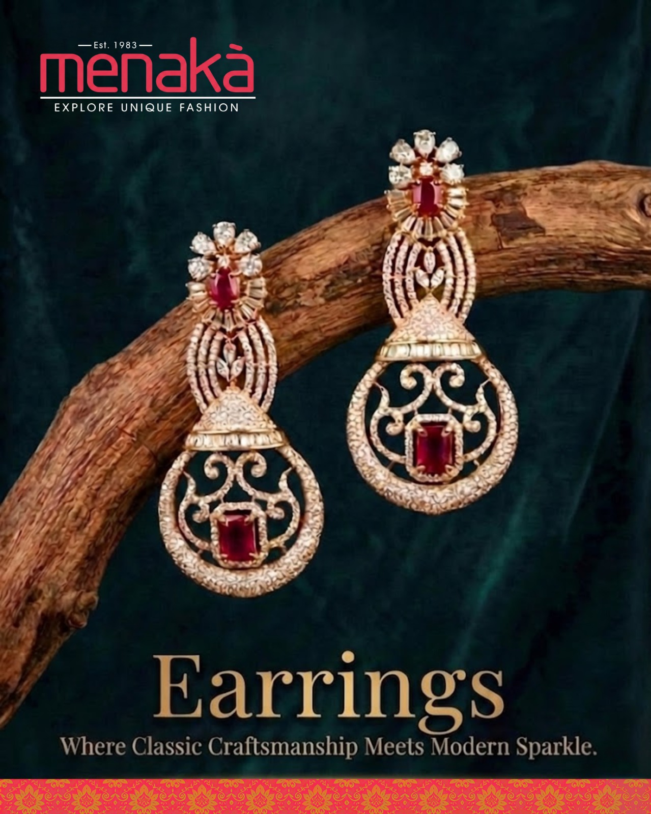 Classic Gold Finish Ruby Drop Earrings