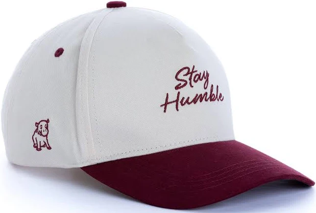 Stay Humble Embroidered Cotton Baseball Cap – White & Maroon