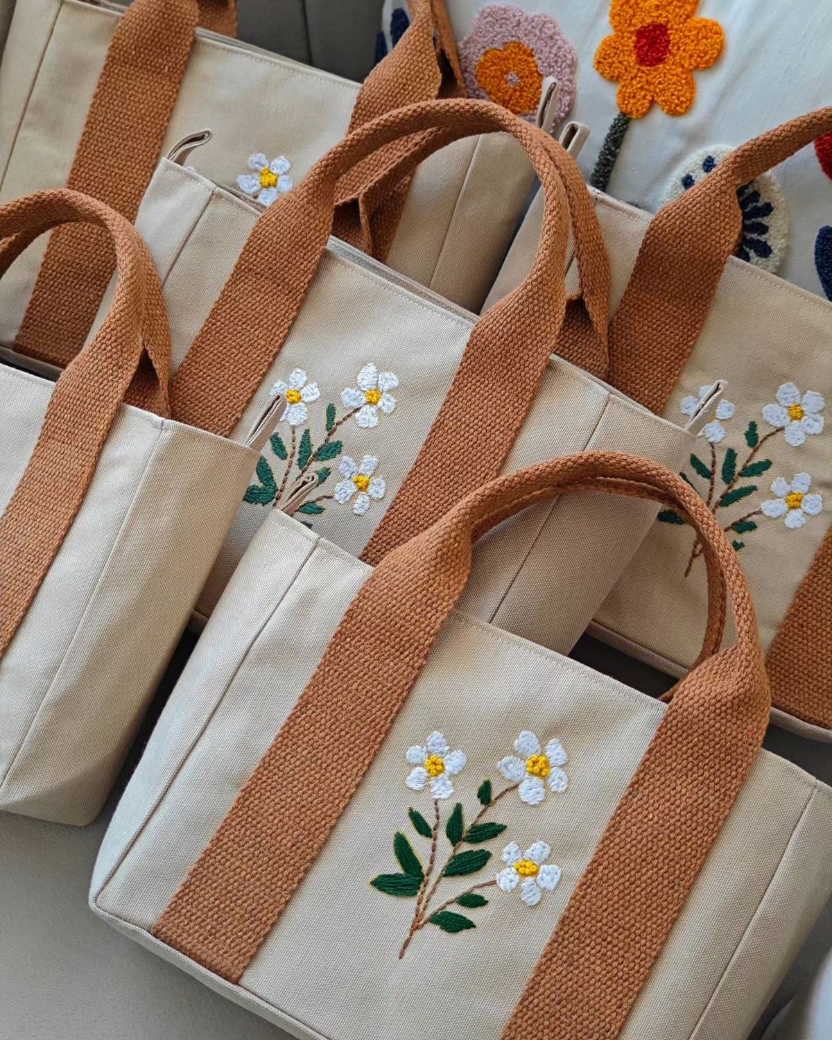 Floral Embroidered Canvas Tote Bag