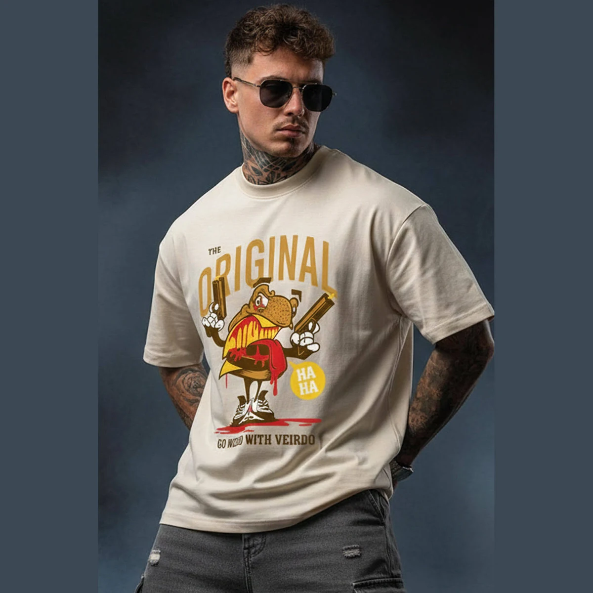 Men’s Beige Graphic Printed Casual T-Shirt